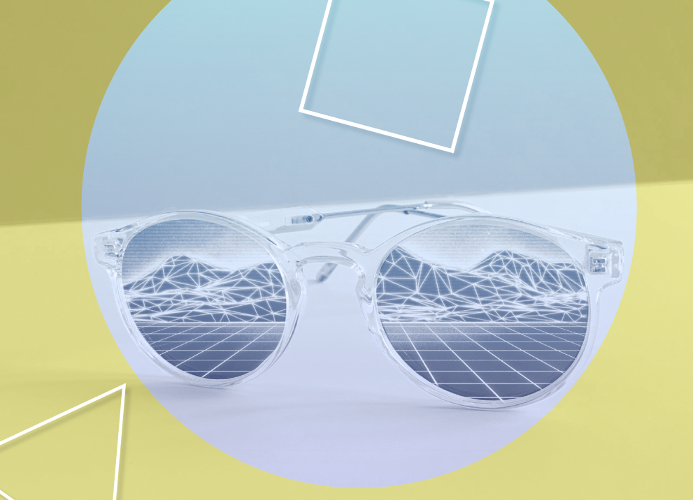 Sunglasses reflectingmountains and grids